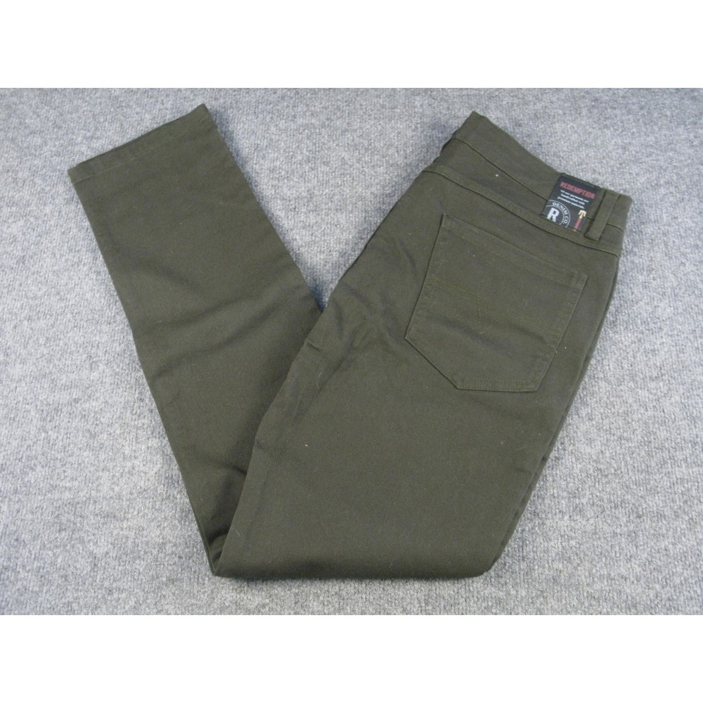Redemption Premium Mens Olive Green Straight Leg Stretch Denim Jeans 34x32 #2020